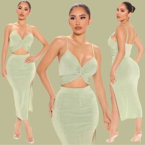 Late Nights Slinky Skirt Set | Green